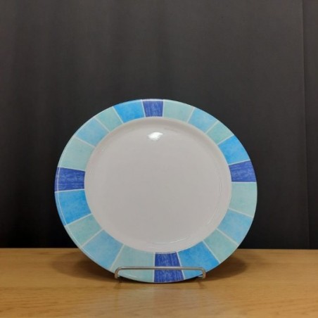 PLATO POSTRE AZUL CUADROS 20 CM