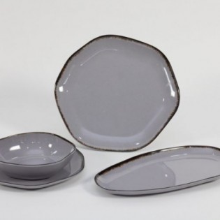 PLATO POSTRE PENTAGONAL MILAN GRIS 21,5 CM 2