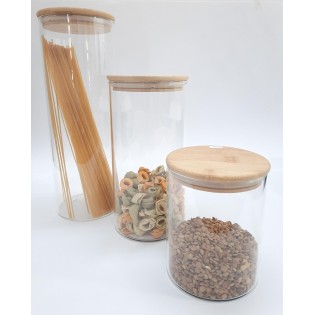 FRASCO REDONDO DE VIDRIO CHICO CON TAPA DE MADERA  700ML 2