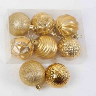 BOLAS DORADAS X 6 CAJA PVC SURTIDAS. 6 CM