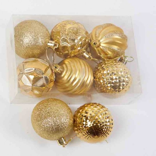 BOLAS DORADAS X 6 CAJA PVC SURTIDAS. 6 CM