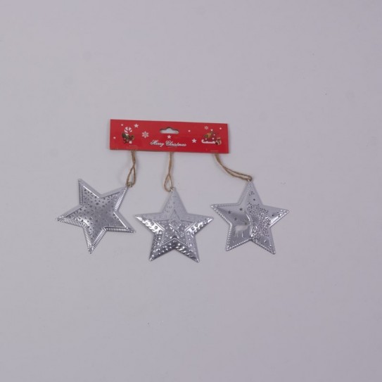 BLISTER 3 ESTRELLAS. METAL PLATA. 9 CM