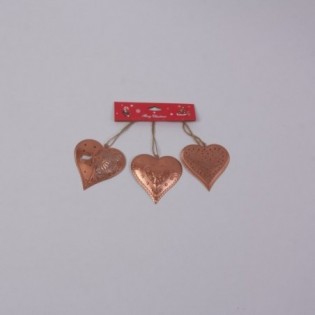 BLISTER 3 CORAZON. METAL COBRE. 8,5 X 8 CM