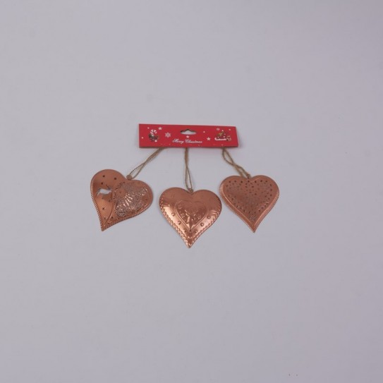 BLISTER 3 CORAZON. METAL COBRE. 8,5 X 8 CM