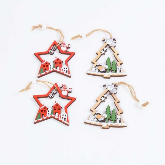 BL. 2 ARBOL ESTRELLA MADERA 4 DISEÑOS. 9,6 X 7,5 CM