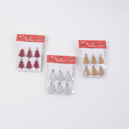 BLISTER X 6 CLIPS ARBOL. 3 COLORES- 3,5 X 3 CM