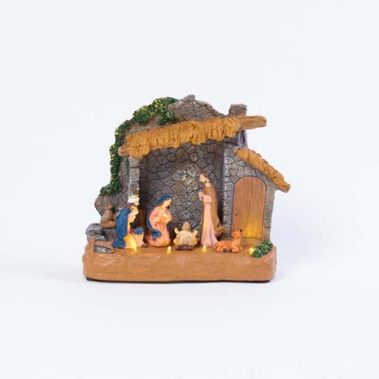 PESEBRE GR. POLI. CON LUZ. 19 X 18 X 8 CM