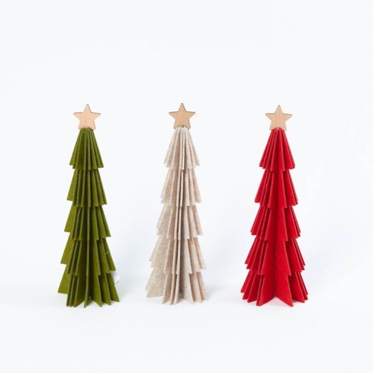 ARBOL FELPA ACORDEON CON ESTRELLA. 3 COLORES. 26 CM.