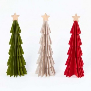 ARBOL FELPA ACORDEON CON ESTRELLA. 3 COLORES. 33 CM