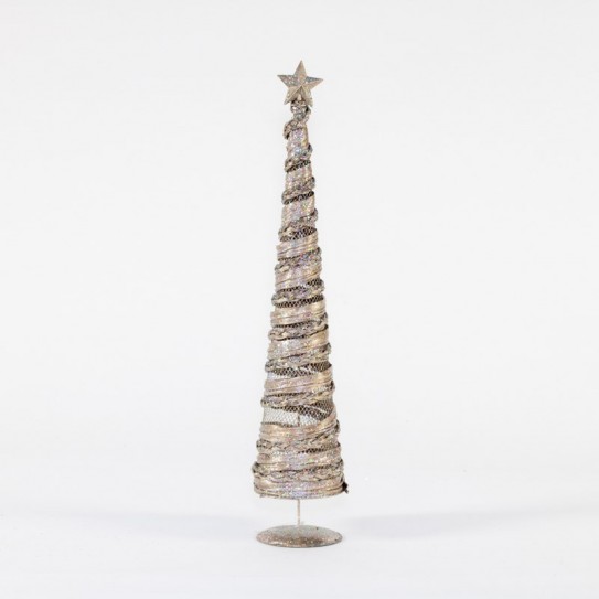 ARBOL CONICO METAL RATTAN CON ESTRELLA. 50 CM.