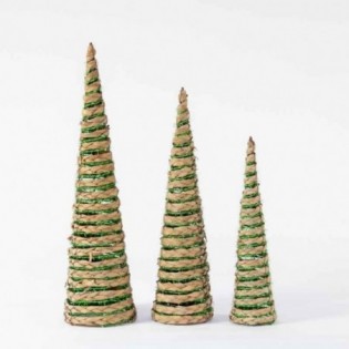 SET DE 3 ARBOLES RATTAN VERDE 40 - 50 - 60 CM. 3 COL.