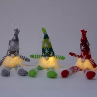 GNOMO CON TELA Y PATA LARGA, CON LUZ. 18 X 12 CM.