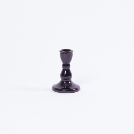 PORTAVELAS VIDRIO REDONDO. NEGRO. 9 X 6,5 CM.