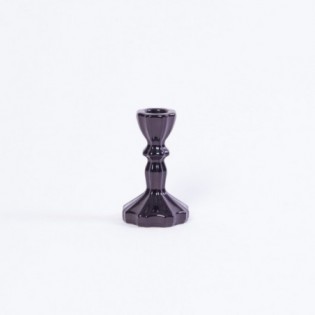 PORTAVELAS VIDRIO FACETADO. NEGRO. 11 X 7 CM.