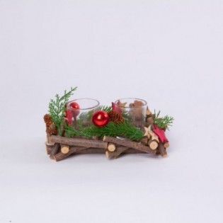 PORTAVELA DOBLE TRONCOS Y DECO 20 X 13 X 8 CM