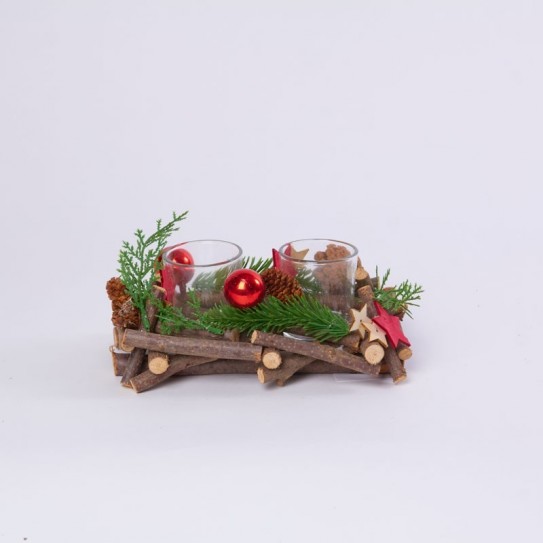 PORTAVELA DOBLE TRONCOS Y DECO 20 X 13 X 8 CM